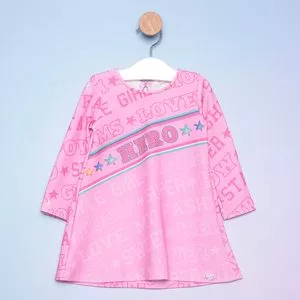 Vestido Infantil Com Inscrições<BR>- Rosa & Azul Neon