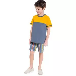Pijama Infantil Com Listras<BR>- Amarelo Escuro & Cinza Escuro<BR>- Veggi