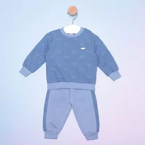 Conjunto Infantil De Blusão Corações & Calça Jogger<BR>- Azul & Azul Claro