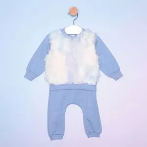Conjunto Infantil De Blusão Em Pelúcia & Calça Jogger<BR>- Azul Claro & Off White