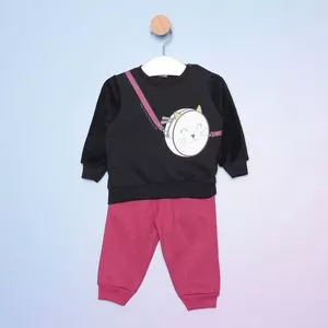 Conjunto Infantil De Blusão Com Recorte & Calça Jogger<BR>- Preto & Pink