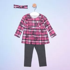 Conjunto Infantil De Bata & Legging<BR>- Pink & Cinza Escuro