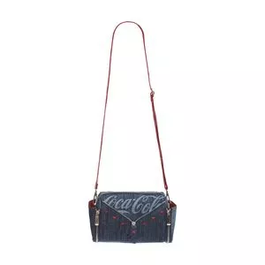 Bolsa Transversal Jeans Coca-Cola®<BR>- Azul Escuro & Vermelha<BR>- 15x19,5x8cm<BR>- Coca-Cola
