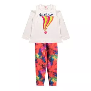 Conjunto Infantil De Camiseta Good Vibes & Legging<BR>- Off White & Laranja<BR>- Laluna