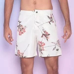 Short D'Água Floral<BR> - Off White & Coral<BR> - Acostamento
