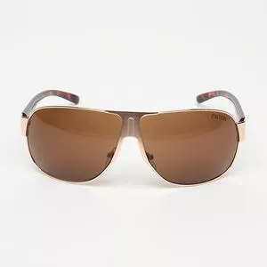 Óculos De Sol Arredondado<BR>- Marrom & Dourado<BR>- Triton Eyewear
