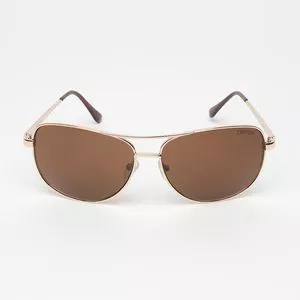 Óculos De Sol Arredondado<BR>- Marrom & Dourado<BR>- Triton Eyewear