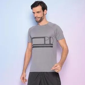 Camiseta Com Recortes<BR>- Cinza Escuro & Preta<BR>- Proeza Fitness
