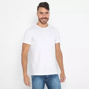 Camiseta Com Bordado<BR>- Branca & Azul Marinho