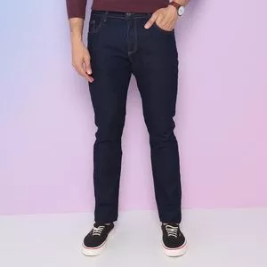 Calça Jeans Skinny Com Zíper<BR>- Azul Escuro