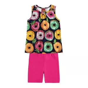 Conjunto Infantil De Blusa Donuts & Bermuda<BR>- Azul Marinho & Pink<BR>- Kyly