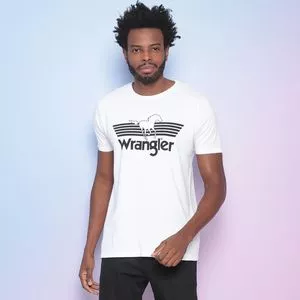 Camiseta Wrangler®<BR>- Branca & Preta<BR>- Wrangler
