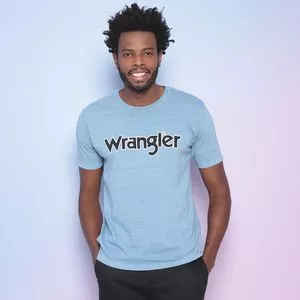 Camiseta Wrangler®<BR>- Azul Claro & Preta<BR>- Wrangler