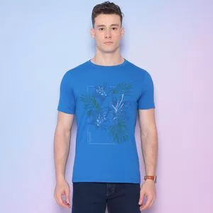 Camiseta Folhagens<BR>- Azul & Verde Escuro