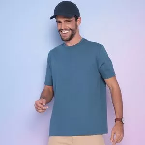 Camiseta Com Bordado<BR>- Azul