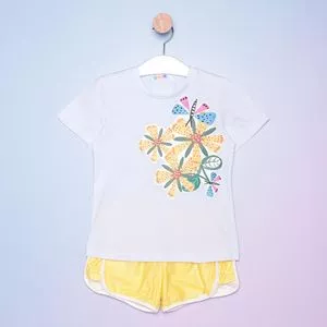 Conjunto Infantil De Blusa & Short<BR>- Branco & Amarelo<BR>- Mylu