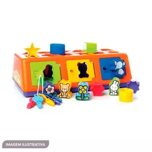 Brinquedo Caixa Encaixa<BR>- Amarelo & Azul<BR>- 18Pçs<BR>- Reval
