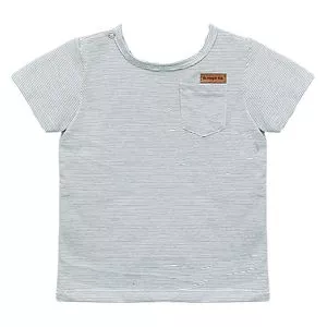 Camiseta Infantil Listrada Com Bolso<BR>- Azul & Off White