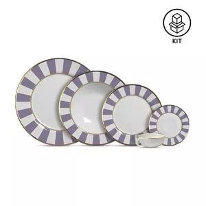 Aparelho De Jantar Lavender Strip<BR>- Lilás & Branco<BR>- 20Pçs<BR>- Alleanza Cerâmica