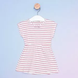 Vestido Infantil Listrado<BR>- Branco & Vermelho<BR>- MiniTips