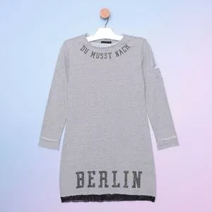 Vestido Infantil Berlin<BR>- Cinza Claro & Cinza