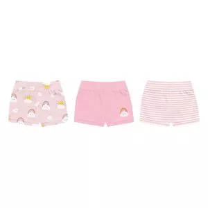 Kit De Shorts Sol<BR>- Rosa Claro & Branco<BR>- 3Pçs<BR>- Fakini Baby