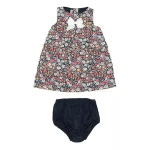 Vestido Infantil Floral Com Laço & Tapa Fralda<BR>- Vermelho & Preto<BR>- La Baby