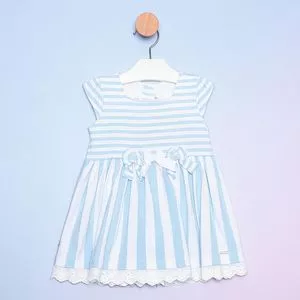 Vestido Infantil Listrado<BR>- Branco & Azul<BR>- Noruega