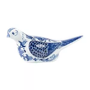 Escultura Pássaro Blue And White Anhui<BR>- Azul Escuro & Branca<BR>- 10x25x8cm<BR>- Vanessa Taques