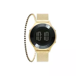 Relógio Digital BJ3851AD-K4P Com Pulseira<BR>- Dourado & Preto<BR>- Technos