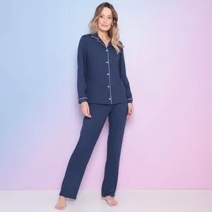 Pijama Em Malha<BR>- Azul Marinho & Branco