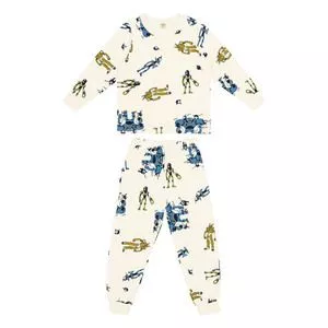 Pijama Infantil Robôs<BR>- Off White & Azul<BR>- Trick Nick Pijama