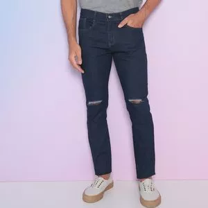 Calça Jeans Skinny Destroyed<BR>- Azul Marinho<BR>- Optimist