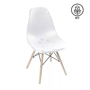 Jogo De Cadeiras Eames Colmeia<BR>- Branco & Madeira Clara<BR>- 2Pçs<BR>- Or Design