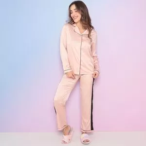 Pijama Com Bolso<BR>- Rosa Claro & Preto<BR>- Danka Pijamas