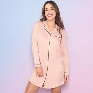 Camisola Listrada Com Bolso<BR>- Rosa Claro & Preta<BR>- Danka Pijamas
