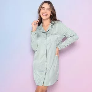 Camisola Listrada Com Bolso<BR>- Verde Claro & Verde Escuro<BR>- Danka Pijamas