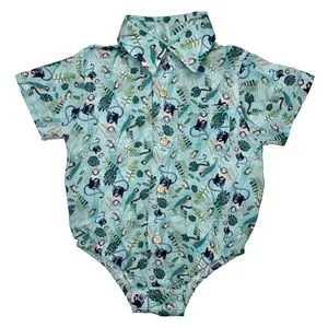 Camisa Infantil Macacos<BR>- Azul Claro & Verde<BR>- La Baby