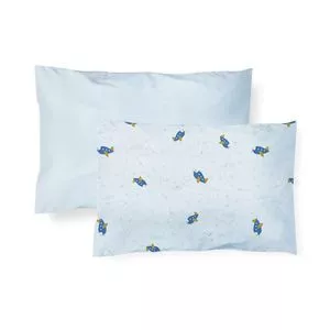 Kit De Fronhas Para Travesseiro De Bebê<BR>- Azul Claro & Marrom<BR>- 2Pçs<BR>- 103 Fios