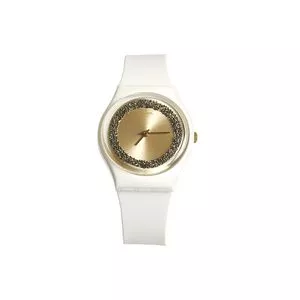 Relógio Analógico GW199<BR>- Branco & Dourado<BR>- Swatch