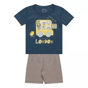 Conjunto De Camiseta London & Bermuda<BR>- Azul Marinho & taupe