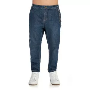 Calça Jeans Reta Com Corrente<BR>- Azul