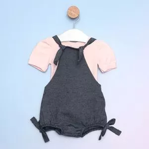 Conjunto Infantil De Blusa & Macacão Liso<BR>- Rosa Claro & Azul Marinho<BR>- Costão Têxtil
