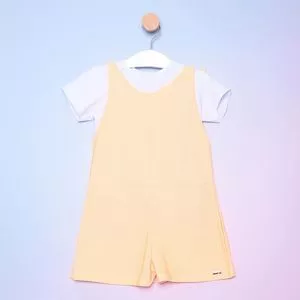 Conjunto Infantil De Blusa & Jardineira<BR>- Branco & Laranja<BR>- Costão Têxtil