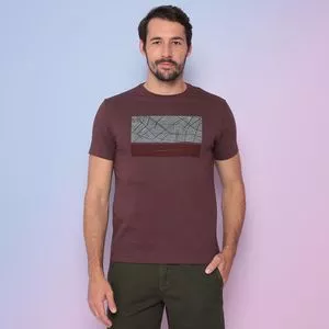 Camiseta Labirinto<BR>- Vinho & Cinza Claro