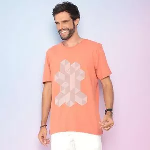 Camiseta Geométrica<BR>- Laranja & Off White