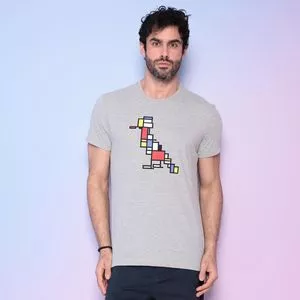 Camiseta Geométrica<BR>- Cinza & Preta