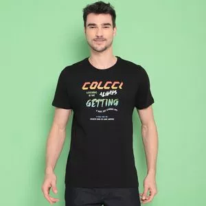 Camiseta Colcci®<BR>- Preta & Laranja<BR>- Colcci