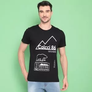 Camiseta Colcci® 86<BR>- Preta & Branca<BR>- Colcci
