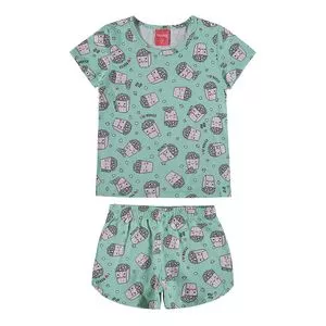 Pijama Infantil Pipoca<BR>- Verde & Lilás<BR>- Romitex